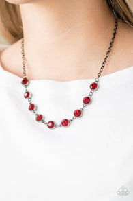 "Starlit Socials" Gunmetal Multi Red Faceted Rhinestone Necklace Set