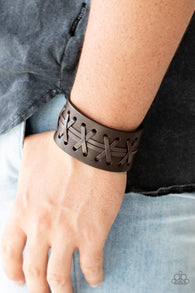 "Super Sporty" Men's Brown LEATHER Criss Cross Laced Snap Bracelet