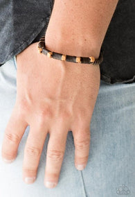 "Backwoods Backpacker" Men's Brown Leather & Wood Bead Adjustable Bracelet