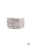 Paparazzi " Back to Backpacker " Silver & Gray Leather Suede Multi Cord Bracelet