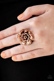 "Flowerbed and Breakfast" Copper Metal Single Flower Floral Elastic Back Ring