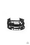 Paparazzi " Back to Backpacker " Black Corded Suede & Silver Accent Clasp Bracelet