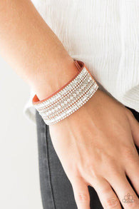 "Rebel Radiance" Orange Leather Clear Rhinestone Snap Band Bracelet