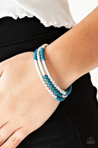 "Tourist Trap" Blue & Silver Beaded Flexible COIL bracelet