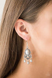 "I Better Get Glowing" Silver Metal & Pearly Gray Fringe Dangle Earrings