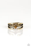 Paparazzi " City Center " Brass Metal & Aurum Rhinestone Elastic Back Ring