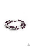 "Tribal Spunk" Silver With Purple Accent Beads Spring Stretch Bracelet Set of 4