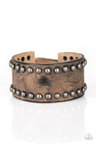 "Cattle Drive" Men's Distressed Brown LEATHER & Gunmetal Stud Snap Bracelet