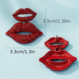 An Extra HOT Sparkly Red Lipstick Lips Featuring A Larger and Small Pair of Lips Post Earring