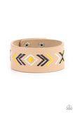 Paparazzi " Cliff Glyphs " Beige Leather & Multi Color Embossed Accent Snap Bracelet