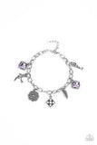 "Fancifully Flighty" Silver Metal Iridescent Purple Rhinestone & Charms Bracelet