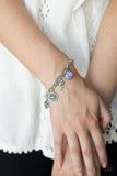 "Fancifully Flighty" Silver Metal Iridescent Purple Rhinestone & Charms Bracelet