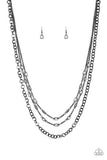 Paparazzi " Metro Mixer " Gunmetal & White/Clear Rhinestone Multi Layer Necklace Set