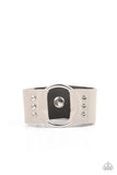 "Moto Mayhem" Gray & Black LEATHER & Silver Ring Snap Bracelet