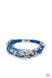 " Star Studded " Blue Cord & Silver Stars and Beaded Magnetic Closure Bracelet