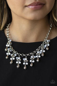 "Traveling Trendsetter" Silver & White Bead Fringe Necklace Set