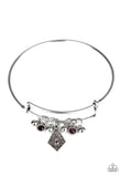 "Treasure Charms" Silver & Purple Rhinestone Charms Tension Bracelet