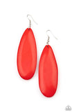 "Tropical Ferry" Red Wooden Elongated Teardrop Dangle Earrings