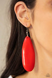 "Tropical Ferry" Red Wooden Elongated Teardrop Dangle Earrings