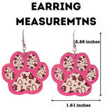 Adorable Animal Pet Paw Print 2D Laser Cut Wooden Earrings in Pink with Black Accent Icons