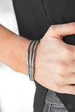 "It's A Stretch" Black Metal & Curved Bar Accented Spring Stretch Bracelet Set of 3