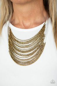 " Catwalk Queen " Invisible Cord Brass Color Seed Bead Necklace Set