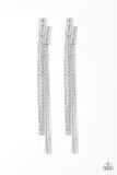 Radio Waves" Silver Metal & Clear/White Rhinestone Tassel Earrings