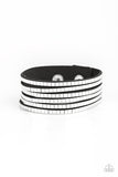 "Disco Dazzle" Black LEATHER Encrusted Silver Cubed Snap Band Bracelet