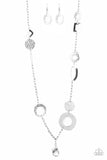 Paparazzi " Metro Scene " Silver Metal Mismatched Shapes Lanyard Necklace Set