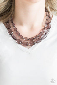 "Ice Bank" Black Metal Multi Layered Smoky Gray Necklace Set