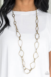 Paparazzi " Attitude Adjustment " Brass Metal Mismatched Shaped Chain Necklace Set