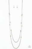 " Sparkle of the Day" Silver Metal Green Rhinestone Multi Chain Necklace Set