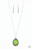 Paparazzi "Chroma Courageous" Silver Metal & Large Teardrop Green Stone Necklace Set