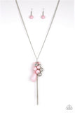 "It's a Celebration" Silver Metal Pink Beads & Spheres Cluster Tassel Necklace Set