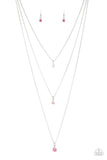 " Crystal Chic " Silver Metal Pink Rhinestone Multi Layered Necklace Set