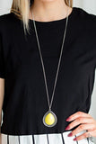 "Chroma Courageous" Silver Metal Large Teardrop Yellow Stone Necklace Set