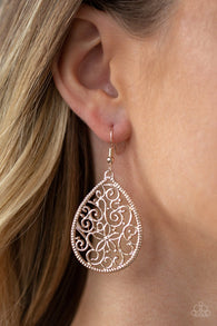 "I'm Doing Vine" Rose Gold Metal Vine & Floral Teardrop Dangle Earrings