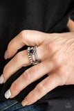 Paparazzi " POP Rival " Silver metal Shiny Black Stone Stacked Look Elastic Back Ring