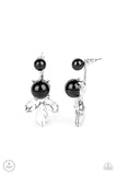 Paparazzi " Extra Elite " Silver Metal Black Pearl & Clear Rhinestone Ear Jacket Earrings