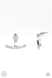 "Glowing Glimmer" Silver White Rhinestone Teardrop & Curve Bar Ear Jacket Earrings