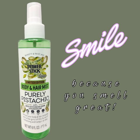 Power Stick - PURELY PISTACHIO Hair and Body Mist (clear bottle) *Limited Edition - VIRAL ITEM!