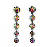 " Drippin' in Starlight " Gunmetal Multi Oil Spill Rhinestone Long Drop Earrings