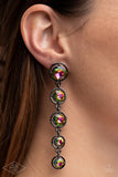 " Drippin' in Starlight " Gunmetal Multi Oil Spill Rhinestone Long Drop Earrings