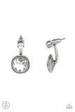 "Celebrity Cache" Silver Metal Round & Cushion Rhinestone Ear Jacket Earrings