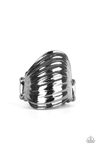 Paparazzi " Made that Sway " Black Metal High Polish Wavy Elastic Back Ring