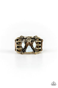 Paparazzi " Shape Scene " Brass Opalescent Rhinestones Floral Accent Elastic Back Ring