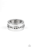 "Reining Champ" Silver Metal Hematite Single Row Men's Elastic Back Ring