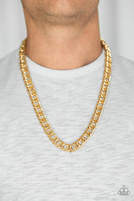 Paparazzi " Omega " Men's Gold Metal Classic Beveled Cable Link Chain Necklace