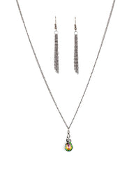 EXCLUSIVE "Timeless Trinket" Gun Metal Oil Spill Rhinestone Solitaire Necklace Set