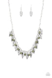 Paparazzi " Boldly Airborne " Silver Metal Feather Charms & Green Bead Necklace Set